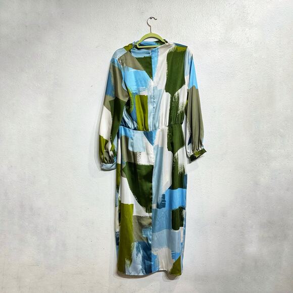 Zara Blue Multicolor Abstract Print Midi Dress Sz L NWT - Picture 11 of 14